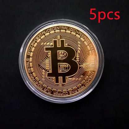 5pcs Gold Plated Casascius Art Collection Gift crypto Commemorative Physical Metal AntiqueImitation Bitcoin Coin Collectible