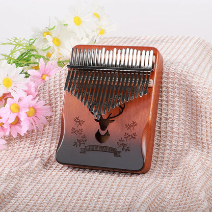 21 Key Mahogany Kalimba 17 key Thumb Piano Portable Finger Piano for Beginner Mbira Gifts for Adults/Kids - 21 keys deer