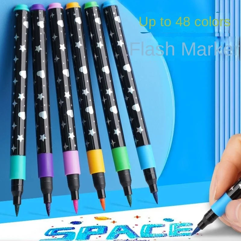 24/48/72/96 Colors Dual Brush Tip Glitter Art Markers Metallic Paint Marker Pens DIY Crafts Birthday Cards, Making Poster, Al