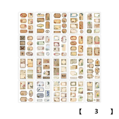 4 Design PET Vintage Sticker Book Literary Plant Stamp Labels Rich Pattern Handbook DIY Decorative Aesthetic Stickers - S1978