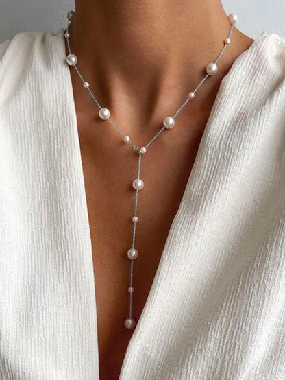 Elegant Pearl Y-Shaped Lariat Necklace - Adjustable Long Sweater Chain, Irregular Pearl Drop for Women, Bridal & Banquet Jewe