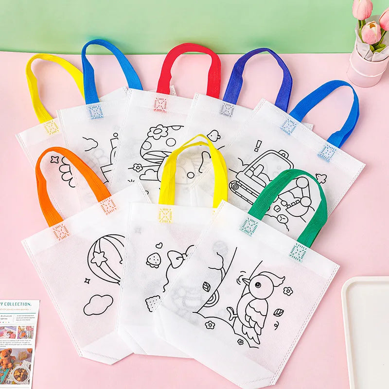 24pcs(12 Bags+12 Markers), DIY Graffiti Pack with Colored Markers, Reusable Animal Art Party Gift Bags, Storage Accessories