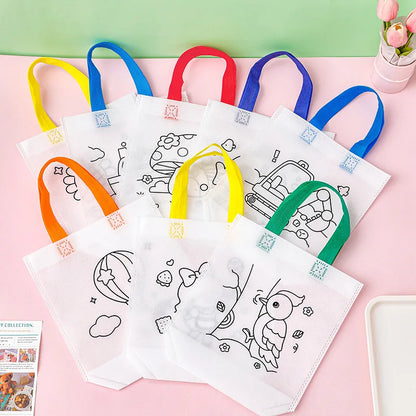 24pcs(12 Bags+12 Markers), DIY Graffiti Pack with Colored Markers, Reusable Animal Art Party Gift Bags, Storage Accessories