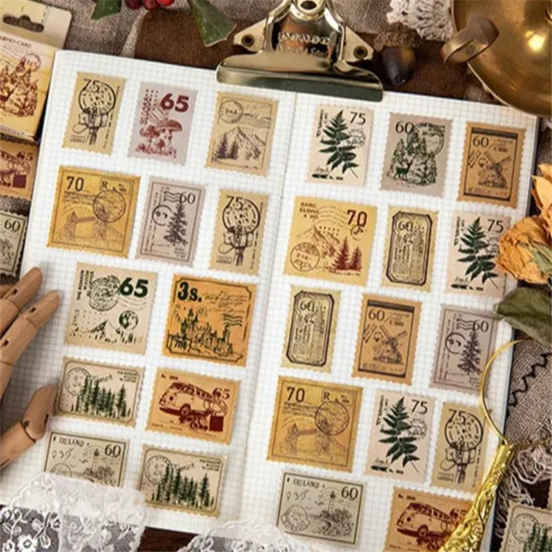 45 Pcs Vintage Plants Stamp Mini Paper Stickers for DIY Diary Scrapbooking Kawaii Stationery Seal Sticker Decoration