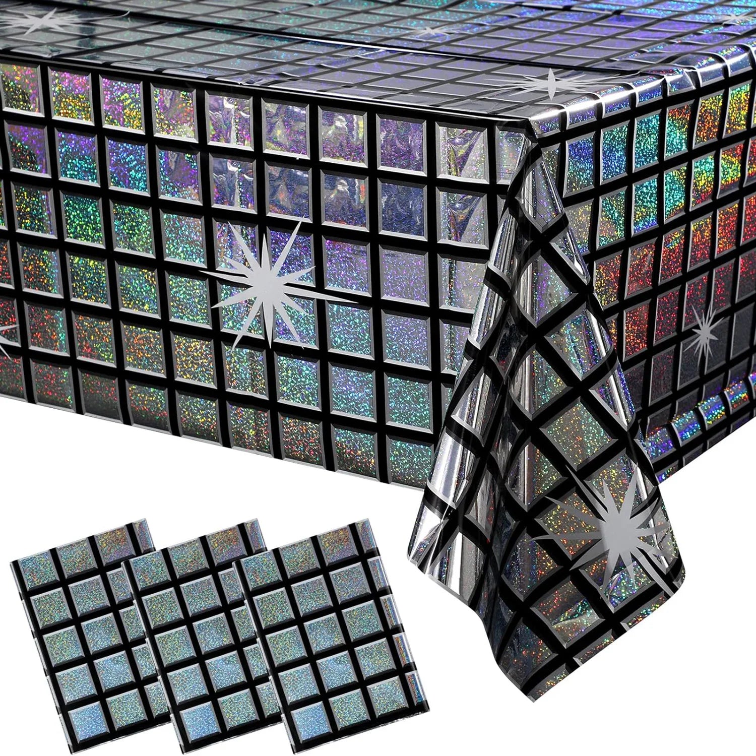 Disco Iridescent Shiny Laser Tablecloth 70s 80s Disco Party Disposable Rectangle Table Cover Vintage Bar Disco Party Decorati