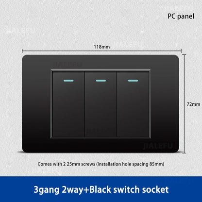 DELEFU 118*72mm PC Panel Parallel 3gang 2way Grey Black White Gold Wall Switch - PC Black