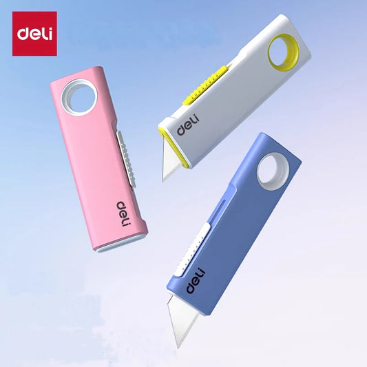 Deli Mini Retractable Utility Knife,Pocket Size SK5 High Carbon Steel Blade Carton Carboard Box Opener Tool Perfect for DIY,W