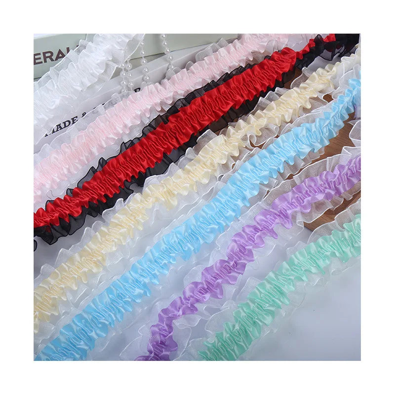 New 4cm Wide Pleated Lace Fabric Ita Bag Decorative Cute Lolita DIY Sewing Satin Ruffle Trim Ruffle Applique Clothes Bag Deco
