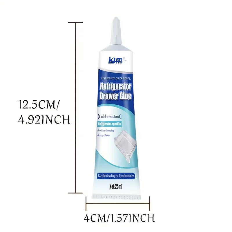 Refrigerator Repair Glue 25ML Cold Resistant Waterproof Adhesive for Fridge Drawer Door Seal Quick Drying for Plastic Glass -