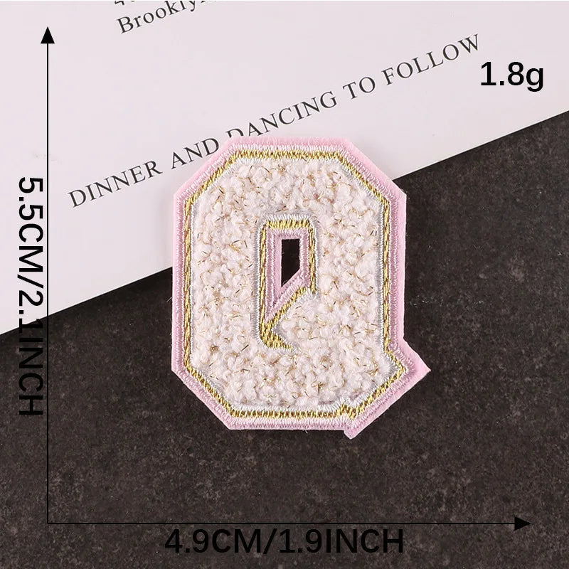 Pink Letters Towel Embroidered Iron On Sew On Patch Applique Diy Name Badges Alphabet Patches For Clothing Bag Accessories - 