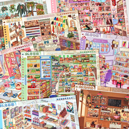 8 Types of Scene Simulation Store Management Stickers Collection, Immersive Miniature Stickers, Supermarket and Convenience S