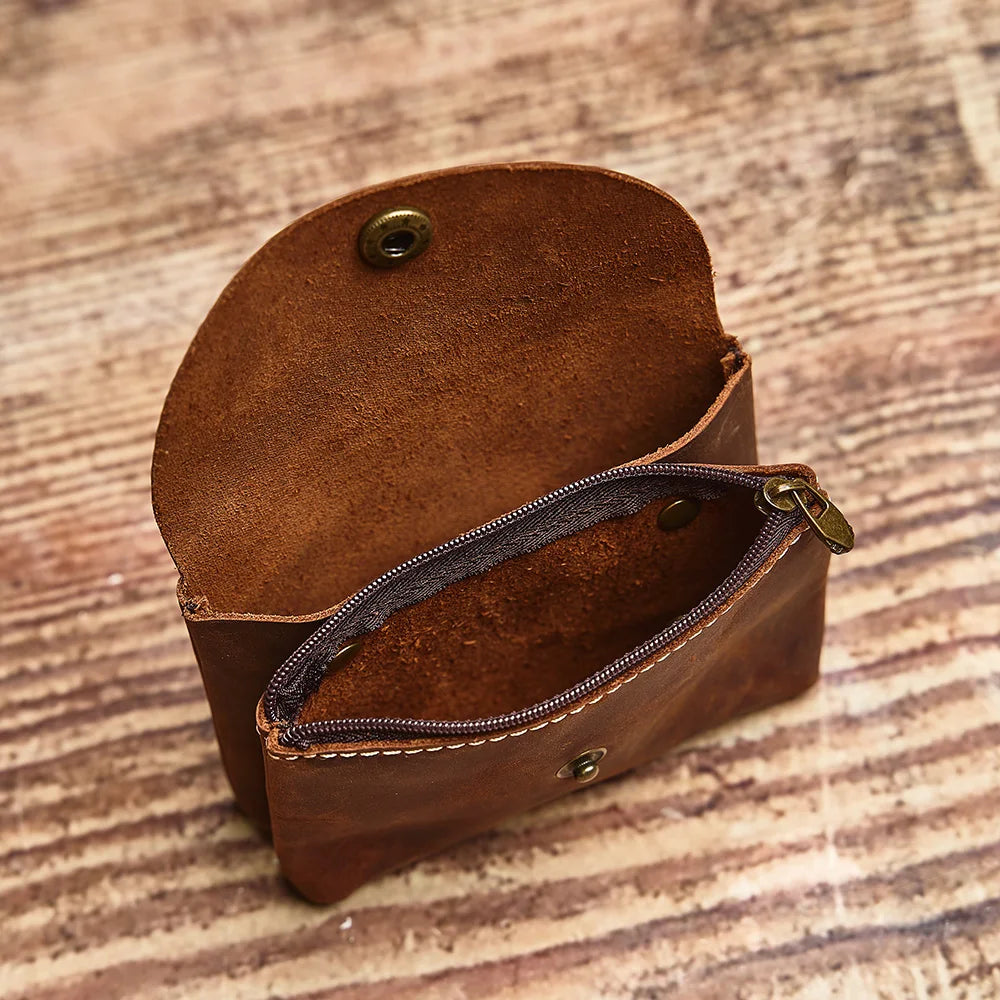NUPUGOO Genuine Leather Retro Coin Purse Men's Double Wallet Small Card Bag Men And Women Universal Coin Key Bag