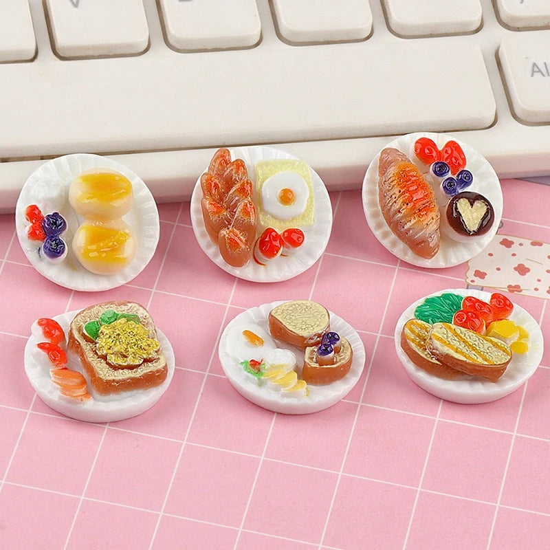 Dollhouse Mini Decor Set DIY Puzzle Tray Foodware Tableware Breakfast Afternoon Tea Scene Model Design Toy Holiday Gift