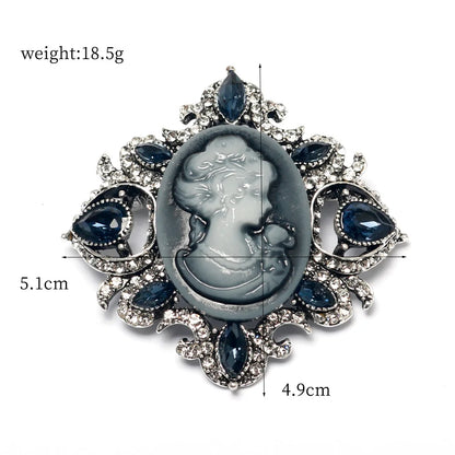 Victorian Crystal Rhinestones Cameo Vintage Brooches For Women Queen's Cameo Beauty Head Brooch Pin Clothing Accessor