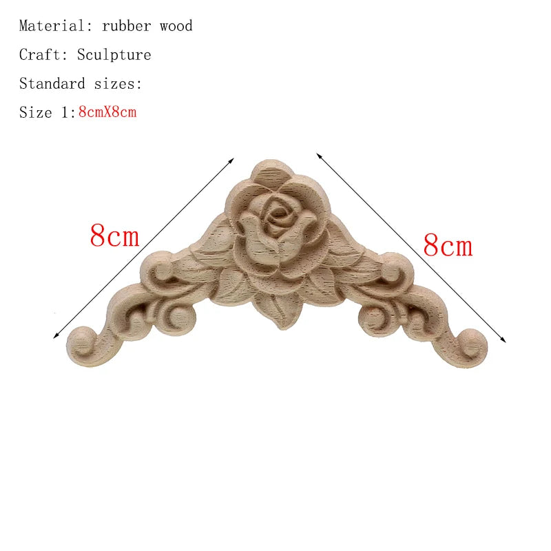 1Pc Unique Natural Floral Wood Carved Wooden Figurines Crafts Corner Appliques Frame Wall Door Furniture Woodcarving Decorati