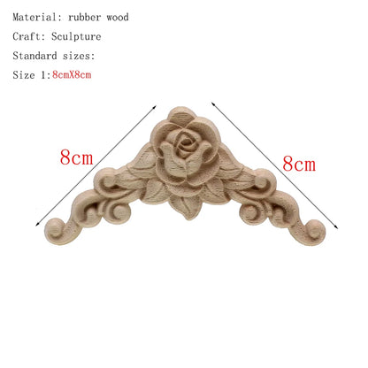 1Pc Unique Natural Floral Wood Carved Wooden Figurines Crafts Corner Appliques Frame Wall Door Furniture Woodcarving Decorati