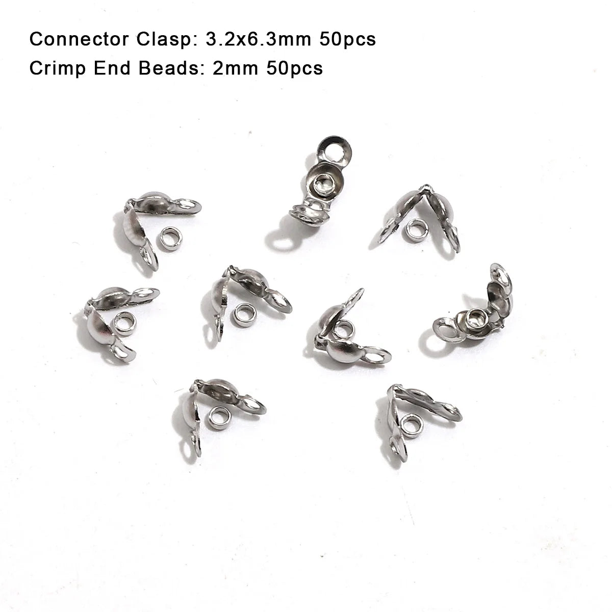 100pcs/lot Stainless Steel Gold Plated Connector Clasp Crimp End Beads For Bracelet Necklace Chains DIY Jewelry Making Suppli