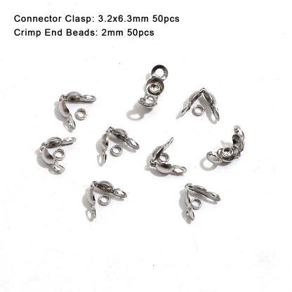 100pcs/lot Stainless Steel Gold Plated Connector Clasp Crimp End Beads For Bracelet Necklace Chains DIY Jewelry Making Suppli