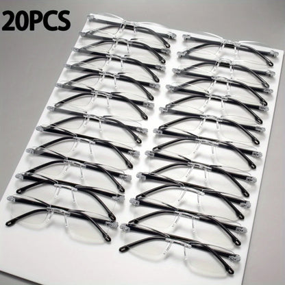 5-14-20 Pack Vintage Style Rimless Reading Glasses Rectangular Frame, Blue Light Blocking, Anti-Fatigue, Unisex, Lightweight 
