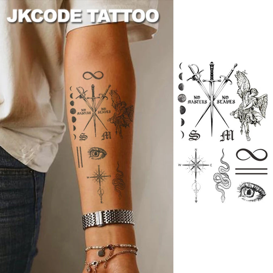 Assorted pattern herbal hand tattoo stickers bat letter venomous snake sun polar star sword eyes vintage style temporary tatt
