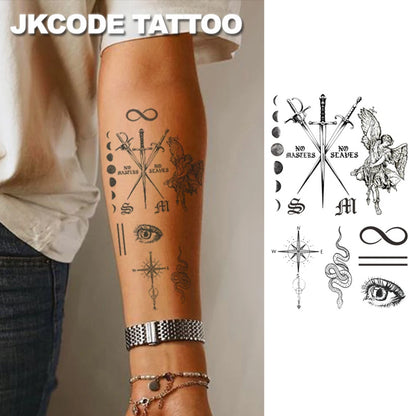 Assorted pattern herbal hand tattoo stickers bat letter venomous snake sun polar star sword eyes vintage style temporary tatt