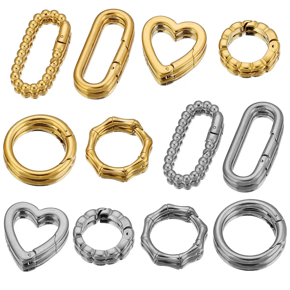 2pcs Stainless Steel Clasps Geometry Heart Round Ring Lobster Clasp Hooks Connectors Necklace for DIY Jewelry Making Supplies
