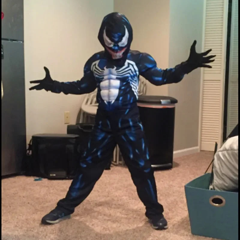 Kids Black Spider Costume Superhero Costume Onesie 3D Spandex Unisex Jumpsuit Bodysuit for Kids Halloween Cosplay