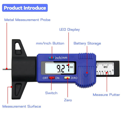 Digital Car Tyre Thickness Gauges Depth Meter For Safe Auto Tyre Tread Monitoring Tyre Wear Detection Measure Caliper Instrum