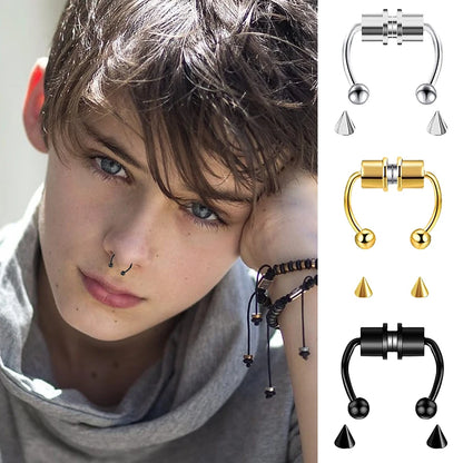 Women Fake Piercing Nose Ring Hoop Septum Non Piercing Nose Clip Rock HipHoop Stainless Steel Magnet Fashion Punk Body Jewelr