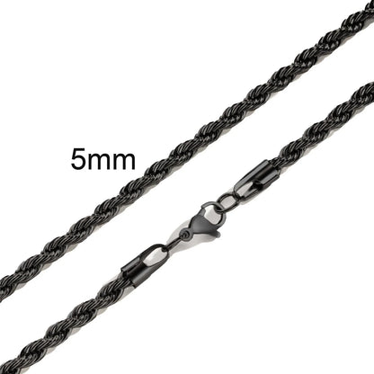 Punk Vintage Rope Chain Necklace for Men Women,Gold Color Stainless Steel Braided Twisted Chain,Hip Hop Casual Jewelry - 5mm 