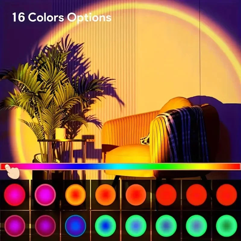 1pc Vibrant Sunset Projection Light - 16-Color Spectrum, USB Remote Control, Dynamic Color Changing LED Light - Creates Warm 