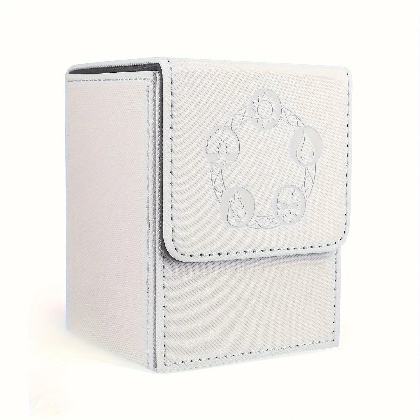 Card Deck Box, Copyrighted Design，Fits 100+ Single Sleeved Cards, Magnetic Closure PU Leather Card Box for TCG Cards - white-
