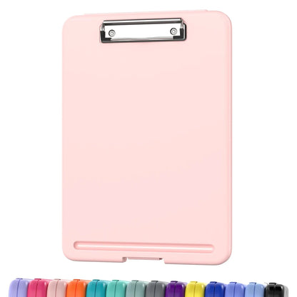 Clipboard with Storage (Multiple Colors Available) with Low Profile Clip, 9.5 x 13 Inch Sturdy Portable Writing Board, Foldab