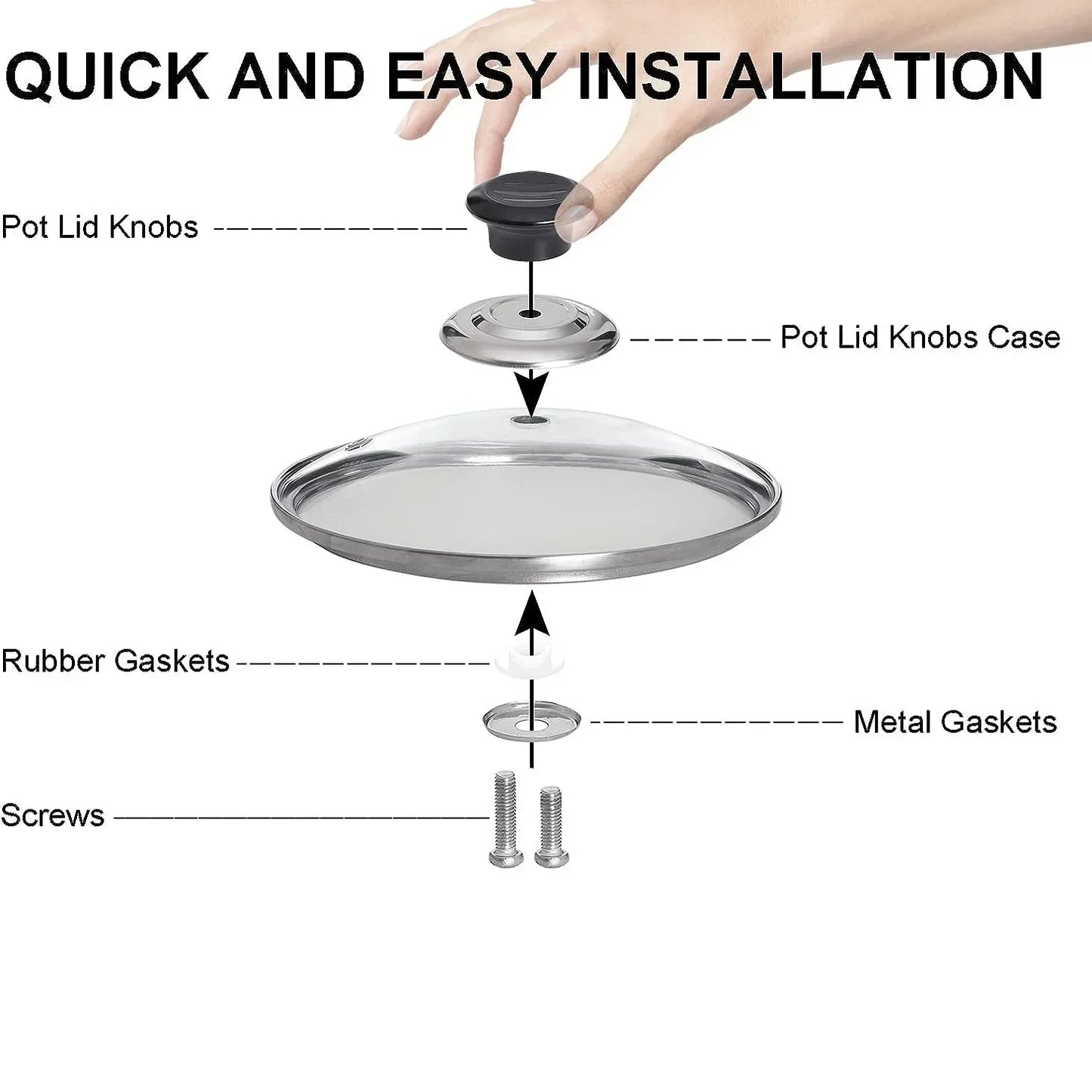 Kitchen Handle Cookware Knob Cover Glass Bottom Cover 4 Pieces Pressure Cookers Universal Pot Lid Handle Interchangeable Hand