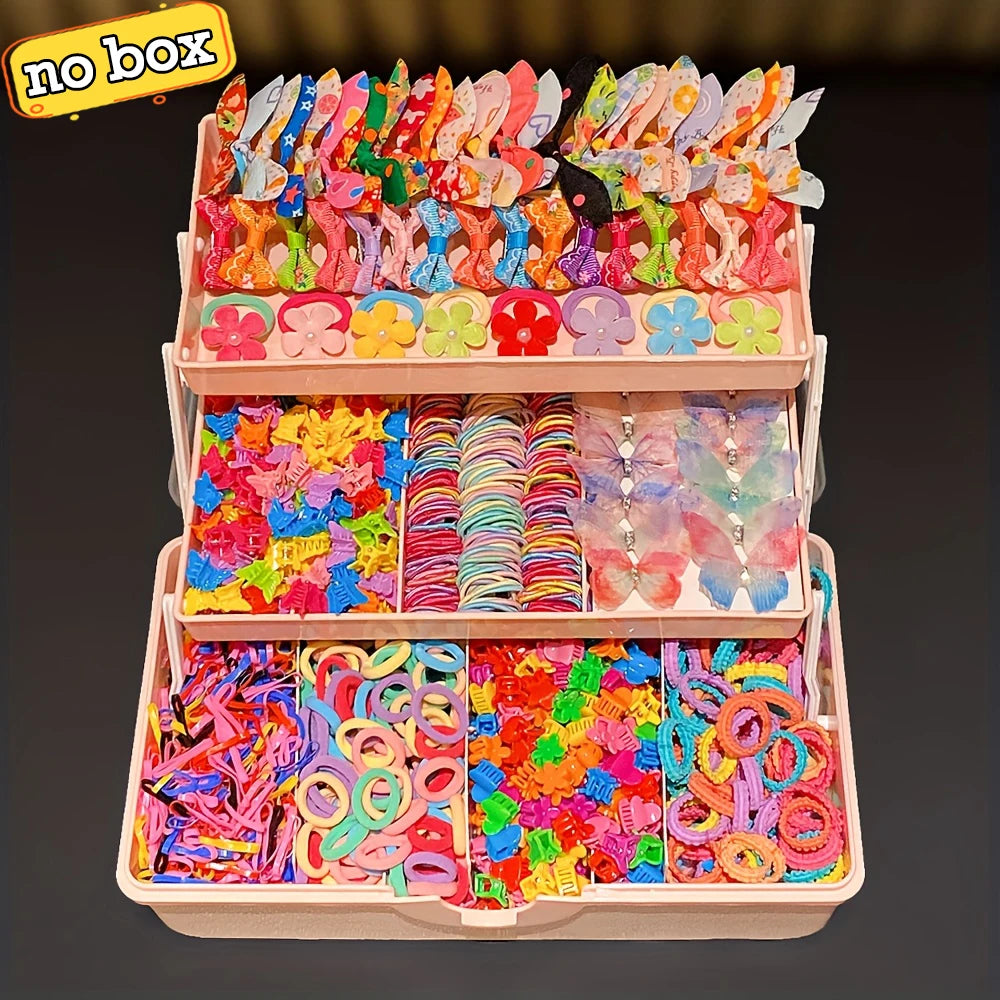 555pcs Girls Hair Accessories Set Colorful Butterfly Fashion Hair Clips Ties Elastic Bands for Daily Ponytail Fixation