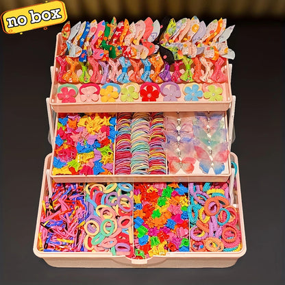 555pcs Girls Hair Accessories Set Colorful Butterfly Fashion Hair Clips Ties Elastic Bands for Daily Ponytail Fixation