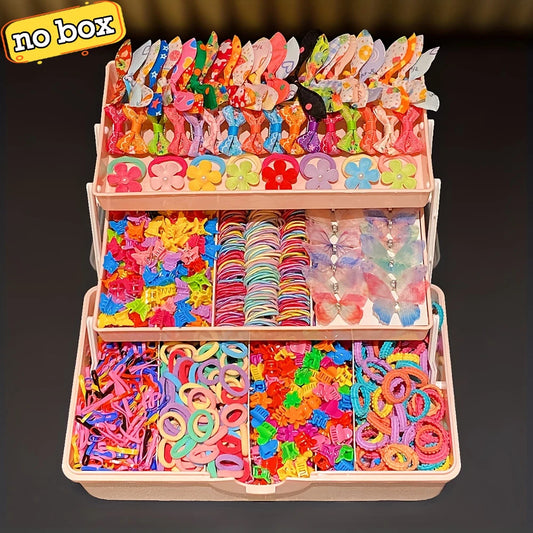 555pcs Girls Hair Accessories Set Colorful Butterfly Fashion Hair Clips Ties Elastic Bands for Daily Ponytail Fixation