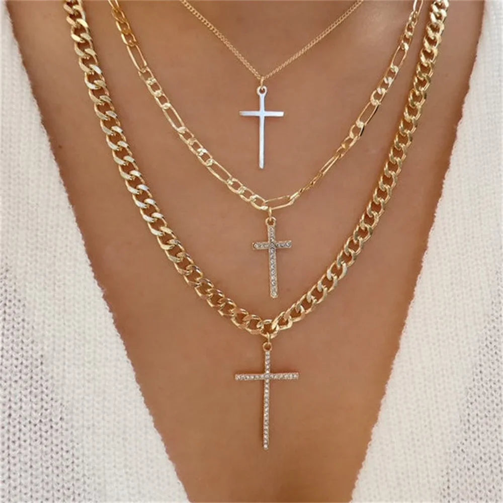 Vintage Punk Gold-plate Thick Chain Head Portrait Coin Pendant Necklace For Women Fashion Multilevel Geometric Hip Hop Jewelr