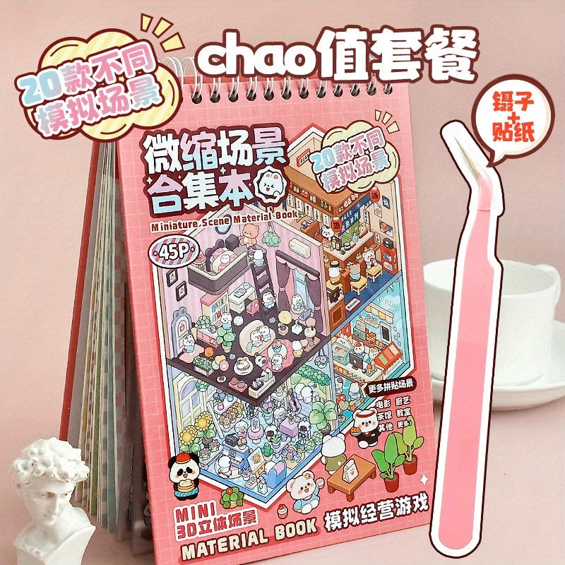 Mr Paper 45Pcs Scenes Cartoon Landscape Sticker Book Forest Village DIY 3D Sticker Cabin Scene Pocket Birthday Gift For Plann