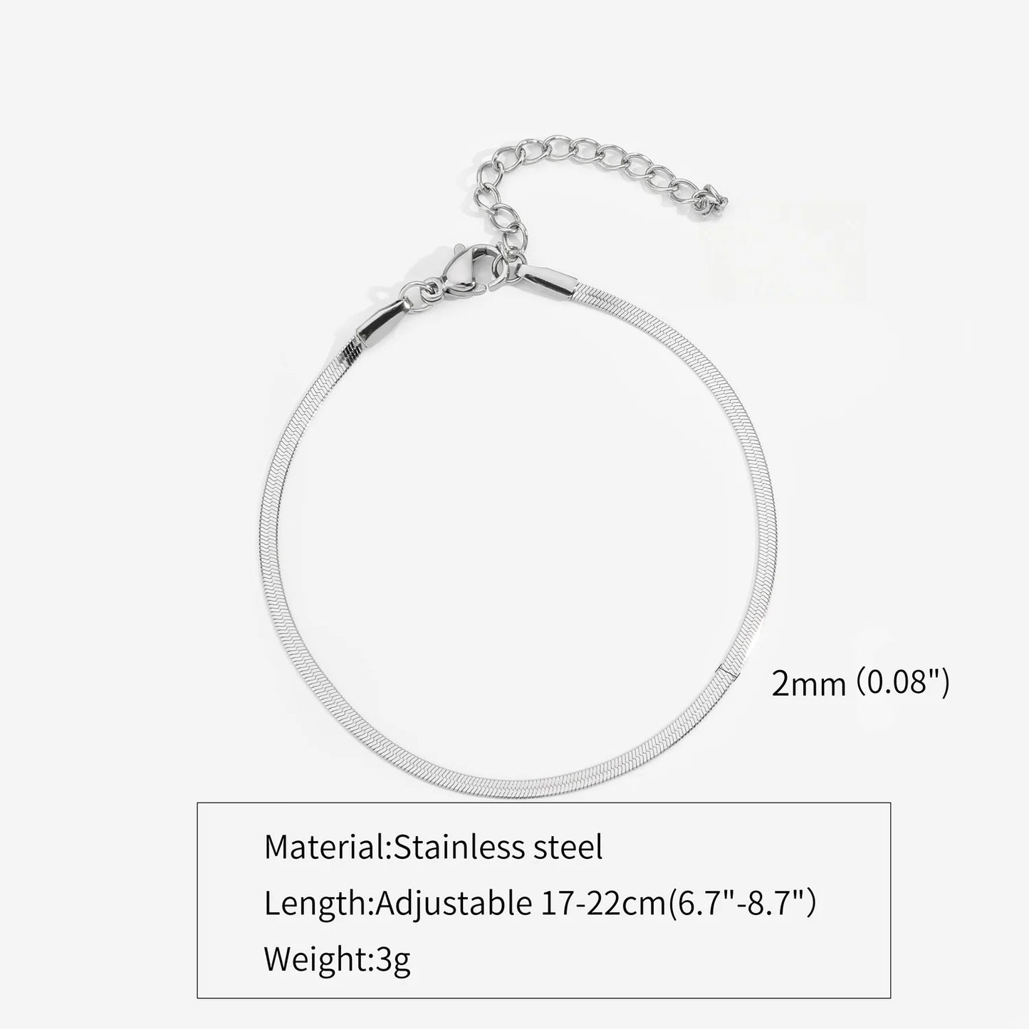 3mm Silver Color Stainless Steel Flat Chain Bracelet Simple Bracelet For Men Retro Jewelry Trendy Accessories Women Bracelet