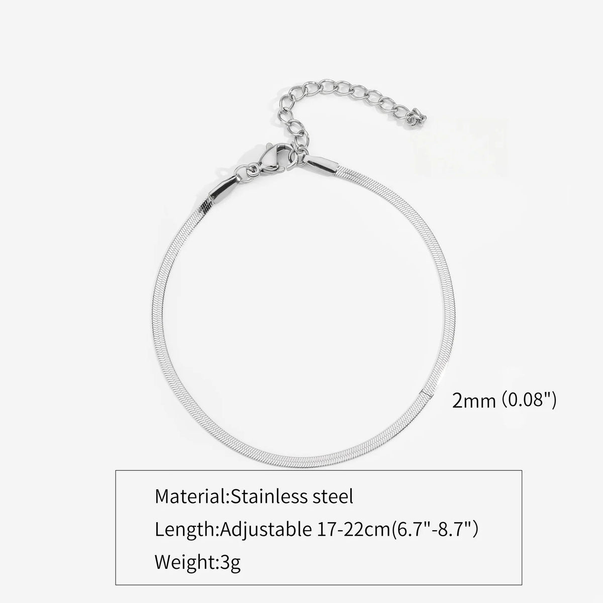 3mm Silver Color Stainless Steel Flat Chain Bracelet Simple Bracelet For Men Retro Jewelry Trendy Accessories Women Bracelet