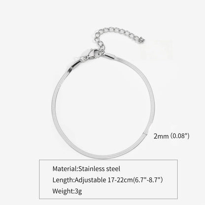 3mm Silver Color Stainless Steel Flat Chain Bracelet Simple Bracelet For Men Retro Jewelry Trendy Accessories Women Bracelet
