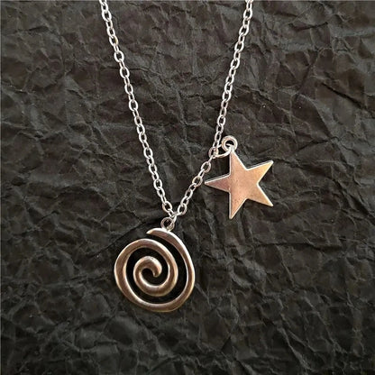 Vintage Spiral Vortex Pendant Hand-woven Leather Rope Necklace for Women Unisex Boho Pentagram Necklace Fashion 2023 Y2K Jewe