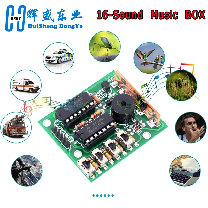 16 Music Sound Box BOX-16 Board 16-Tone Electronic Module DIY Kit Parts Components Soldering Practice Learning Kits for Ardui