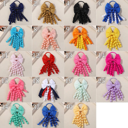 Baby Girls Back To School Ribbon Curly Hair Bow with Ties Rope Elastic Hairbands Kids Ponytail Holder Bowknot Hair Accessorie