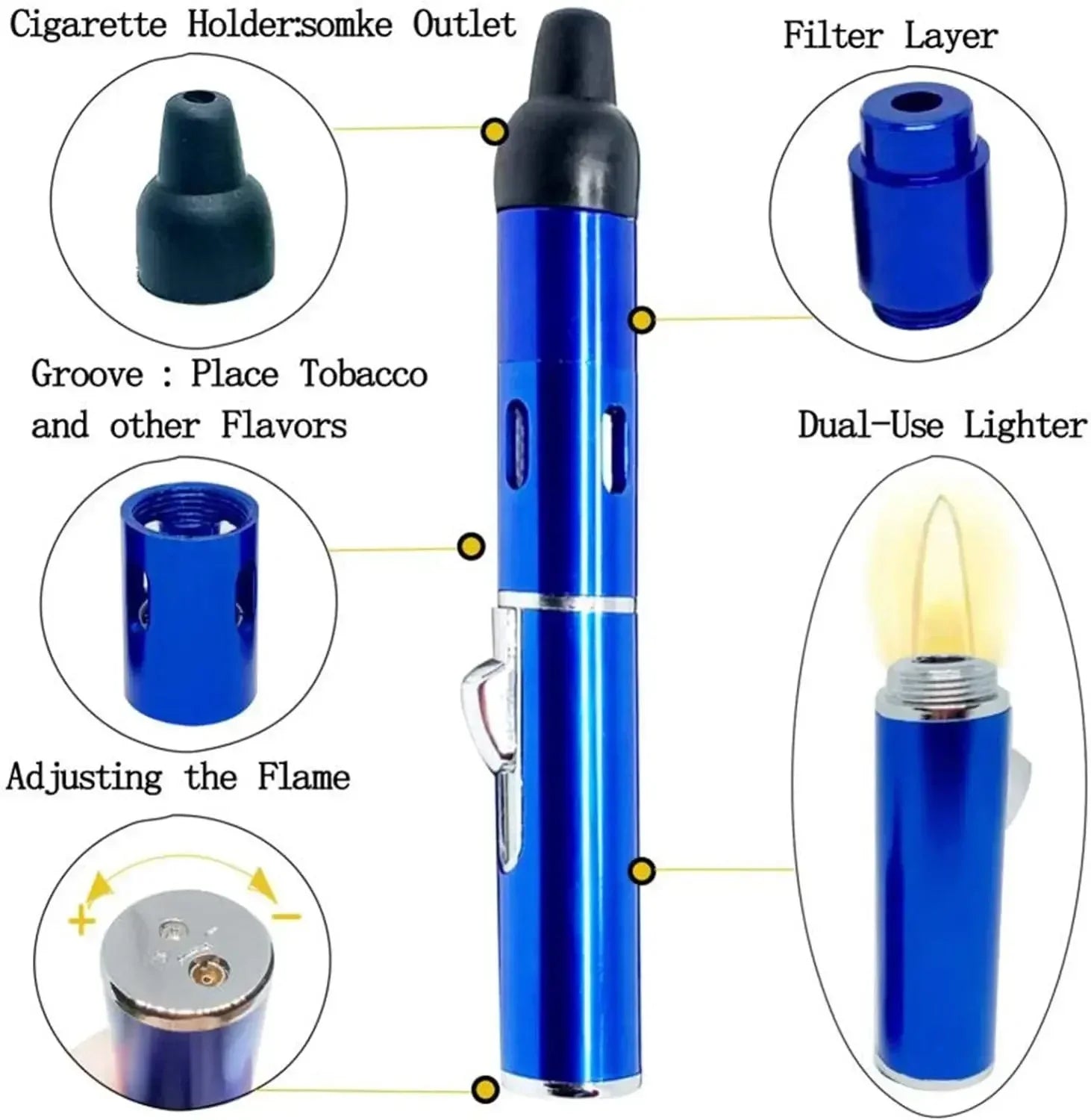 NEW Metal Direct Long Pen Spray Blue Flame Igniter Aromatherapy Lighter Portable LoopInflatable Lighter Cigarette Accessories