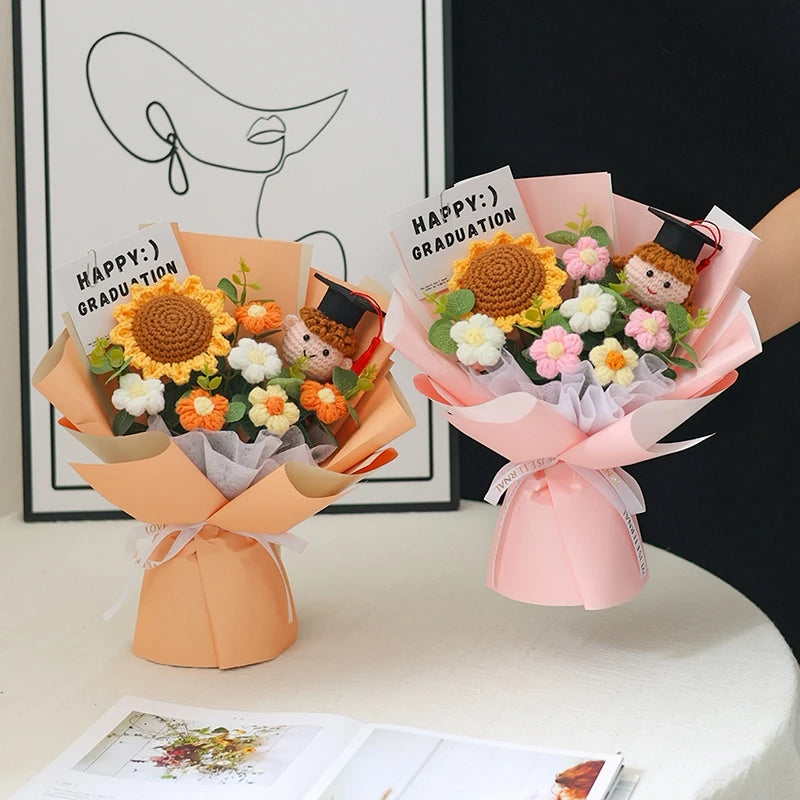 Graduation Bouquet Artificial Crochet Bouquets Hand-woven Flower Bouquet Gifts Teacher's Day Graduation Gift Flowers