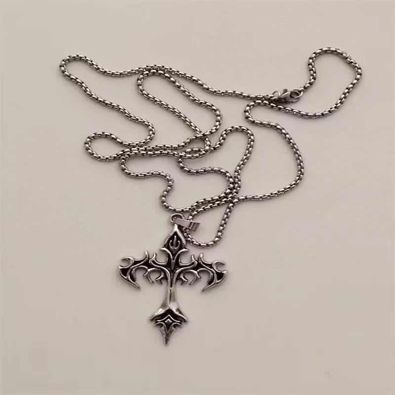 Vintage Cross Pendant Necklace Unisex Versatile Simple Long Sweater Chain Hip Hop Accessory - 2
