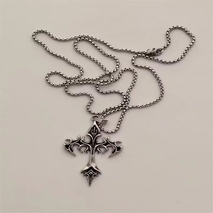 Vintage Cross Pendant Necklace Unisex Versatile Simple Long Sweater Chain Hip Hop Accessory - 2