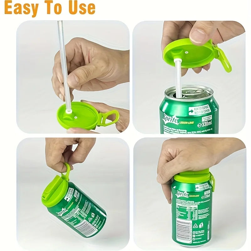 Reusable Soft Drink Can Lid. Soda Drink Can Lid Can Be Used for Beverages, Juices, and Soft Drinks, and Comes with A Straw